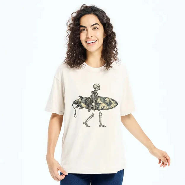 Skeleton Ready To Go Surfing Washed T-Shirt