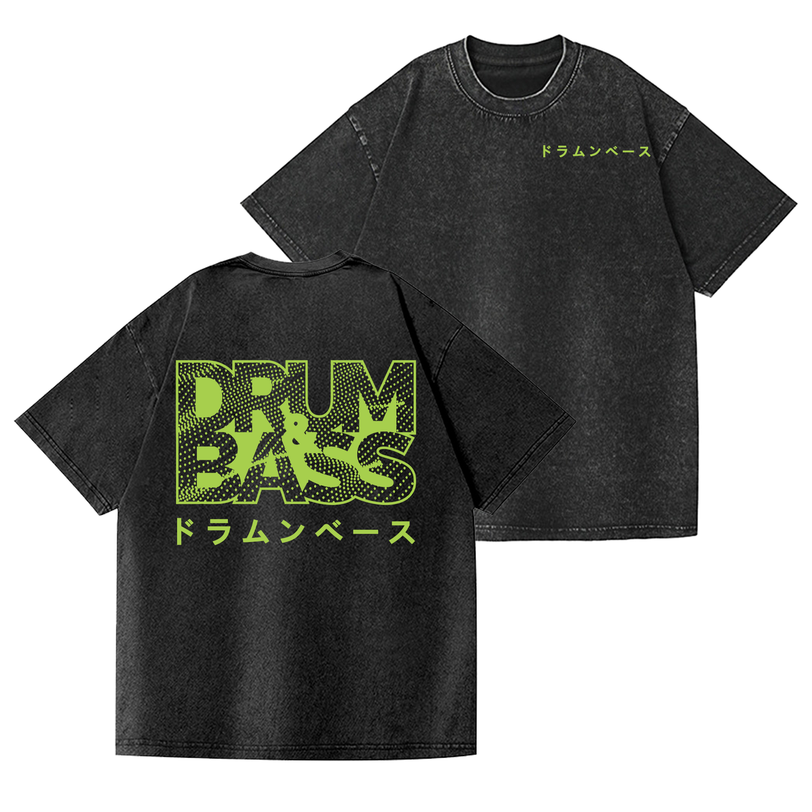 Drum and Bass Vintage Wash Japanese Design Back Art T-Shirt