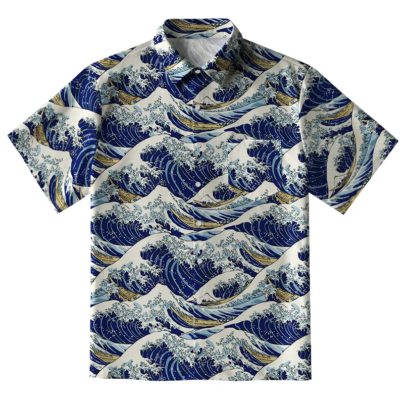 Tokyo-Tiger Japanese Great Wave Button-up Shirt