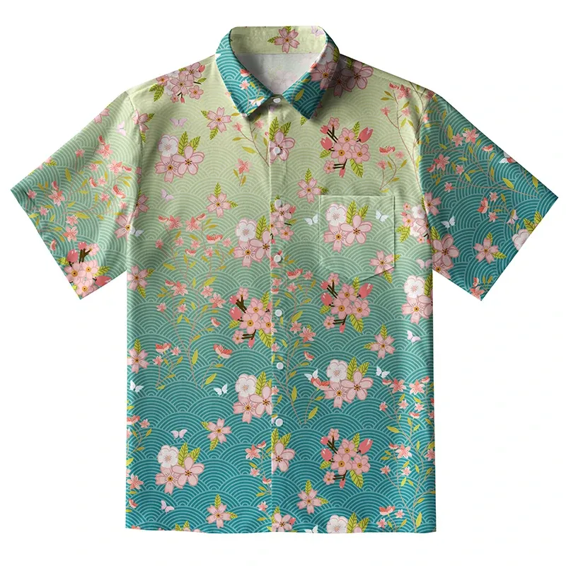 Tokyo-Tiger Sakura Blossom Waves Button-up Shirt
