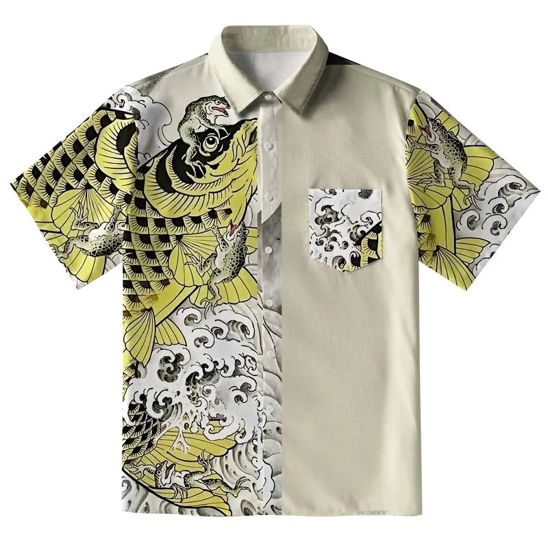 Funny Frog Riding Koi Button-up Shirt