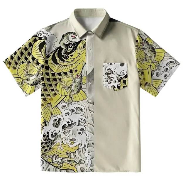  Funny Frog Riding Koi Button-up Shirt