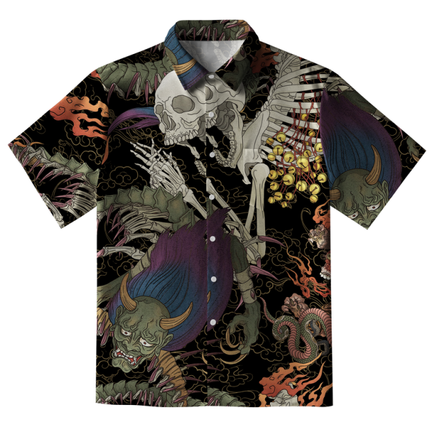  Japanese Yokai And Skeletons Button-up Shirt