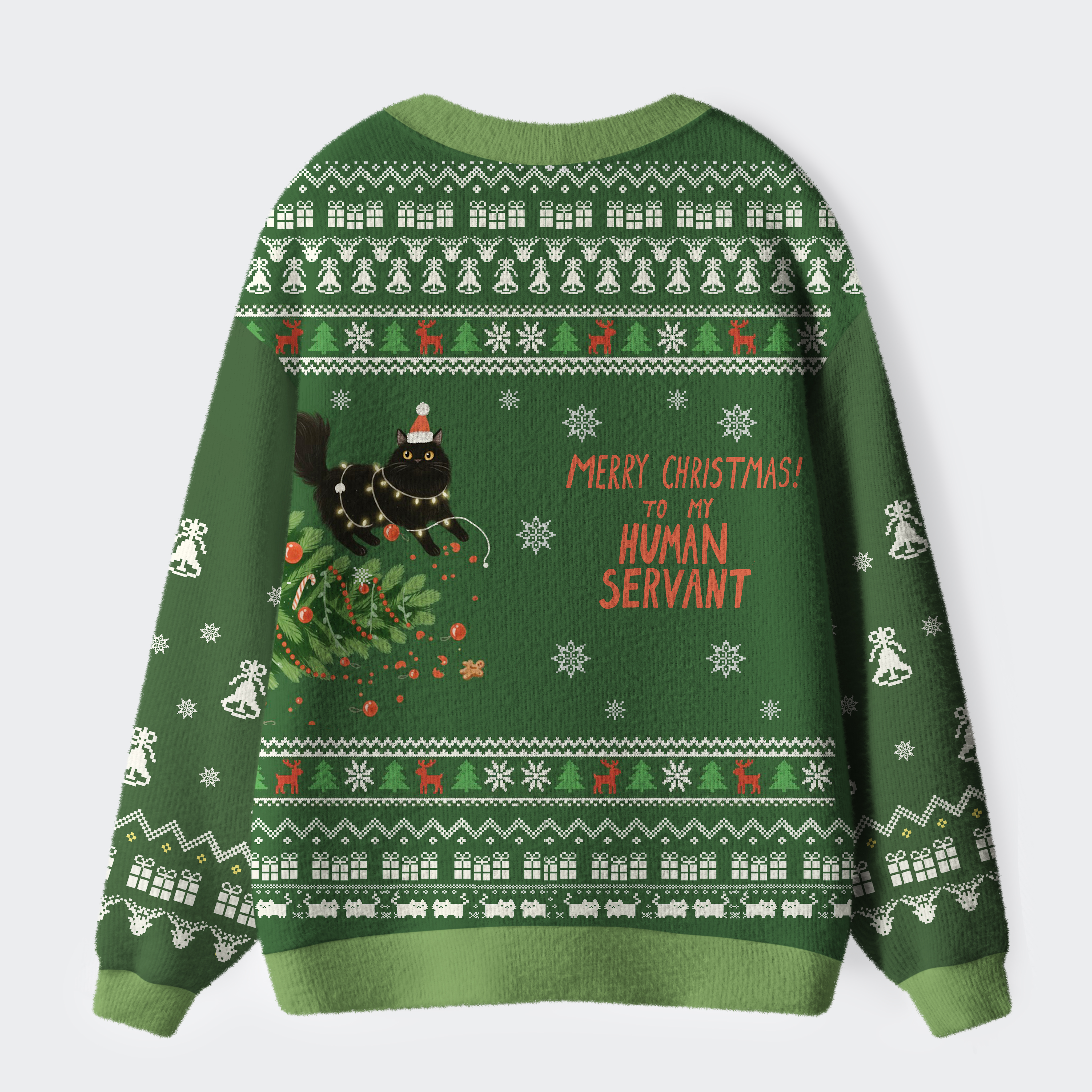 Unisex Funny Cat：Merry Christmas To My Human Servant Ugly Cardigan Sweater