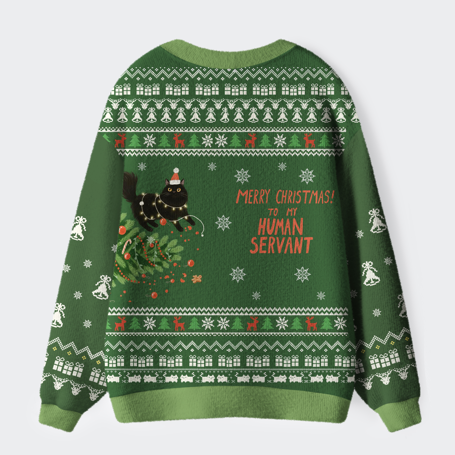 Unisex Funny Cat：Merry Christmas To My Human Servant Ugly Cardigan Sweater