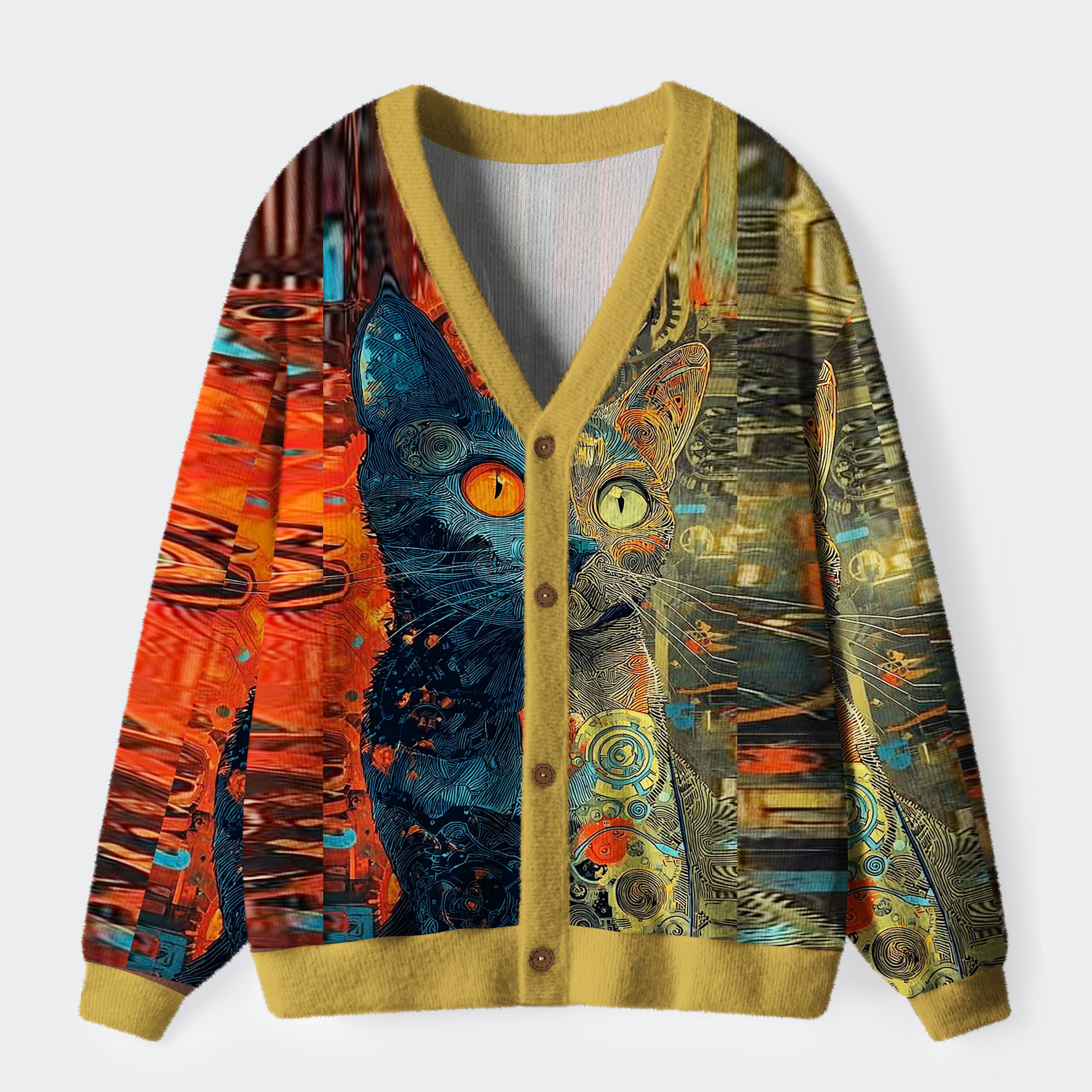 Unisex The Rise Of The Mechanical Cat Ugly Cardigan Sweater