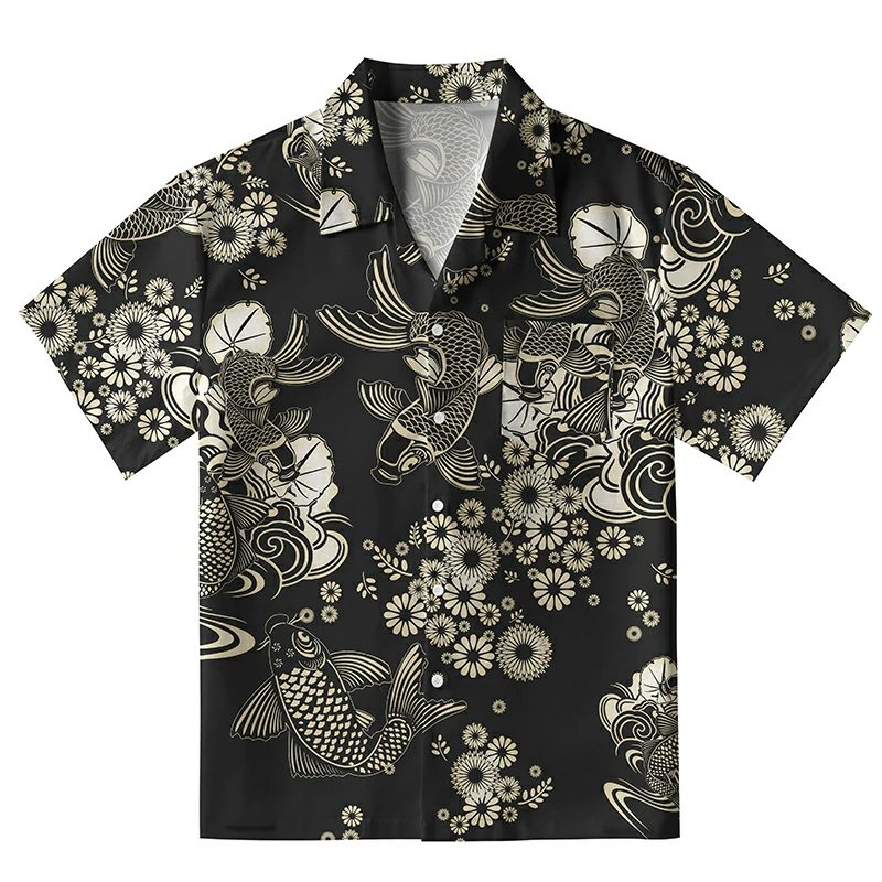  Elegant Koi Floral Aloha Hawaiian Shirt