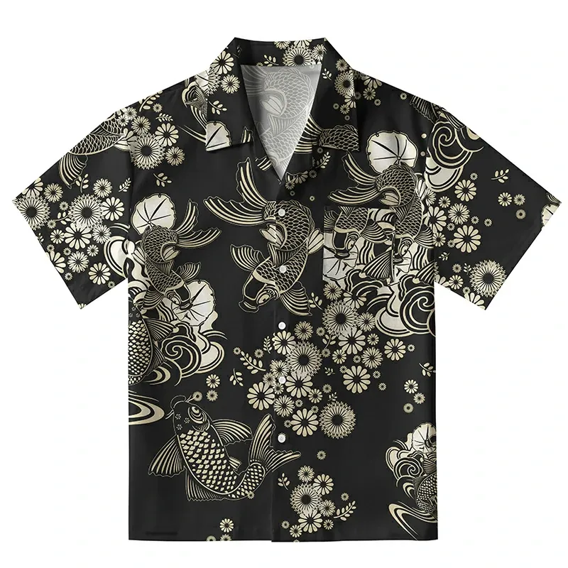 Tokyo-Tiger Elegant Koi Floral Aloha Hawaiian Shirt