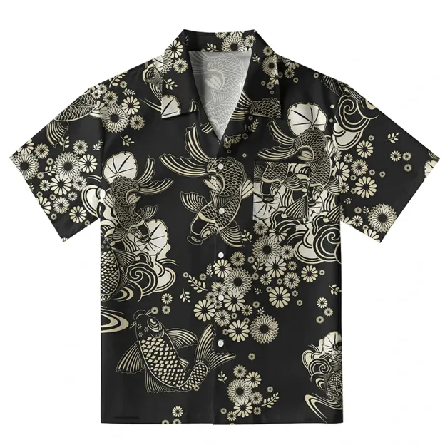  Elegant Koi Floral Aloha Hawaiian Shirt