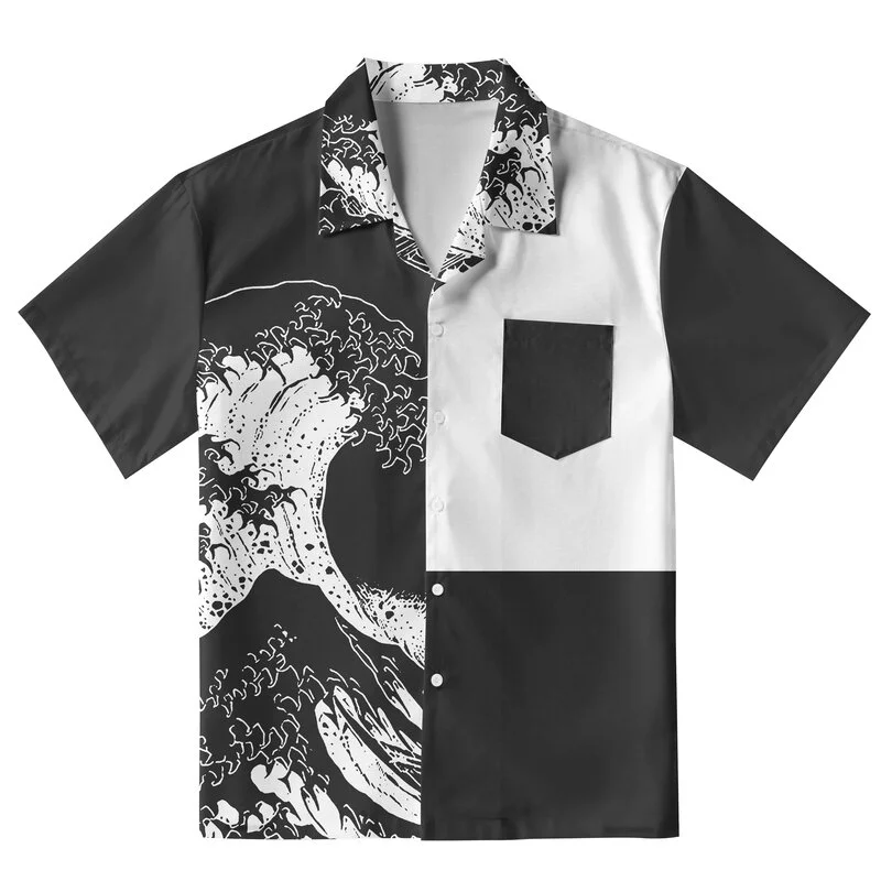  Monochrome Wave Aloha Hawaiian Shirt