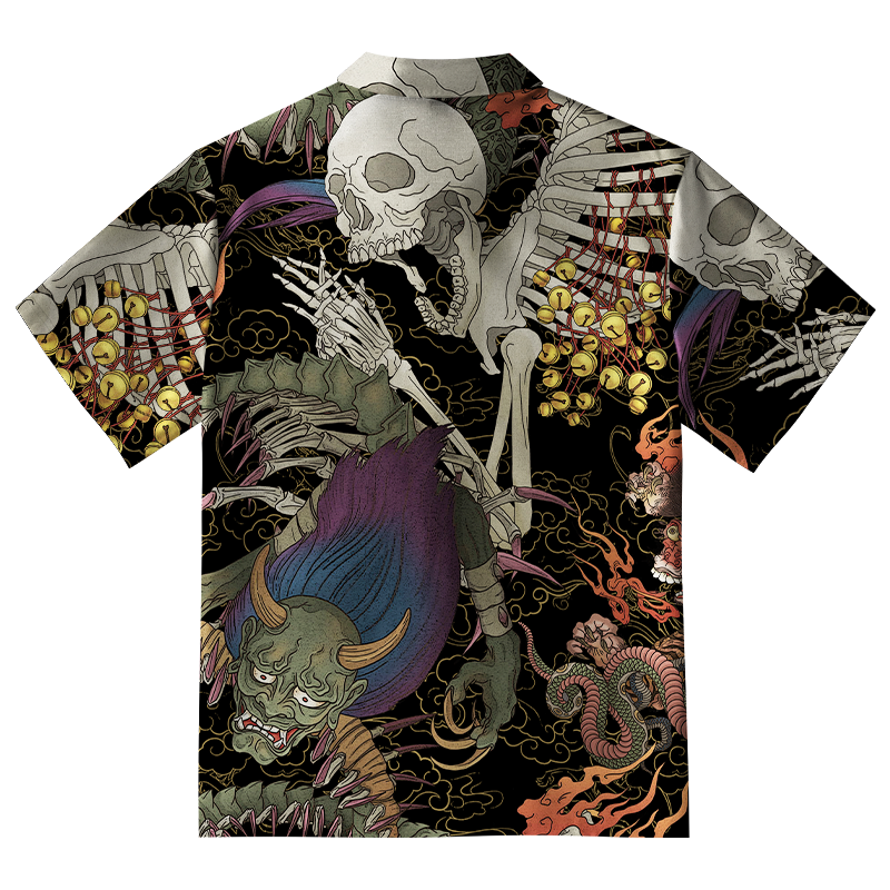  Japanese Yokai And Skeletons Aloha Hawaiian Shirt