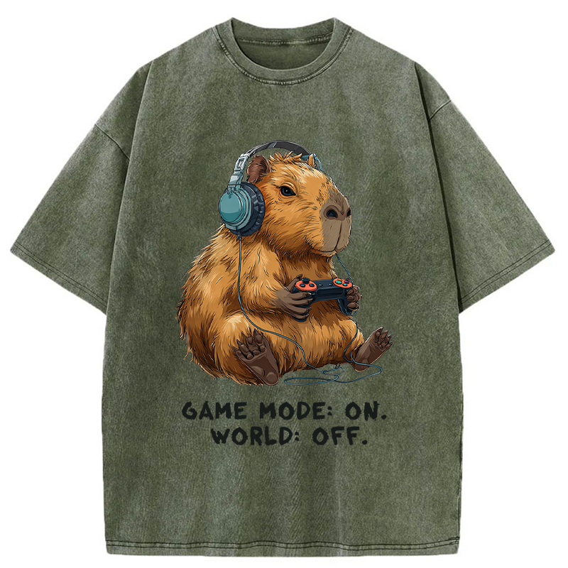 Unisex Capybara Life:Paused.Game:ON. Washed T-Shirt
