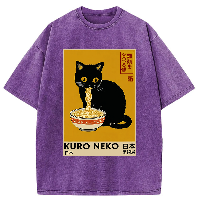 Unisex Kuro Neko Ramen Washed T-Shirt