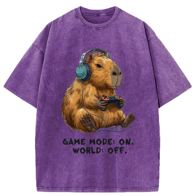 Unisex Capybara Life:Paused.Game:ON. Washed T-Shirt