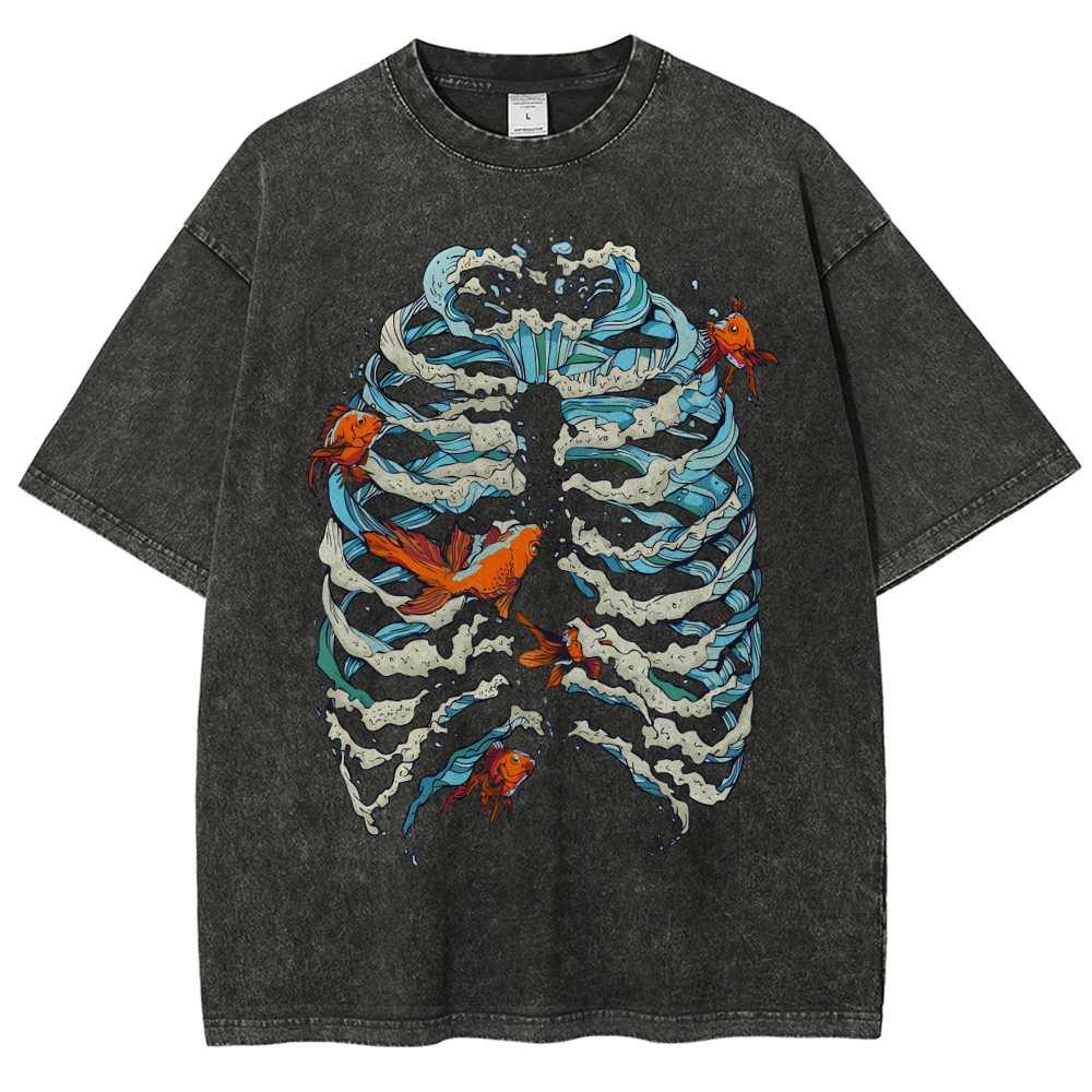 Fish & Wave Bone Art Vintage Cozy T Shirt
