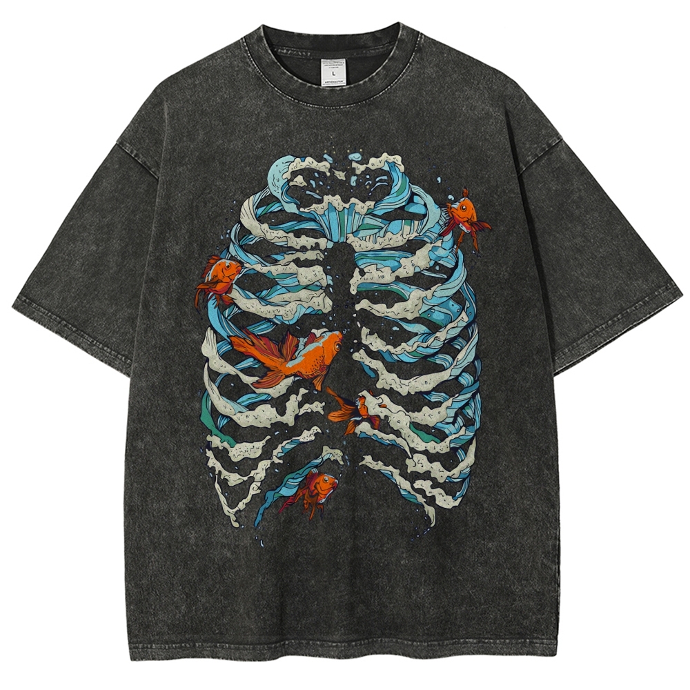 Fish & Wave Bone Art Vintage Cozy T Shirt