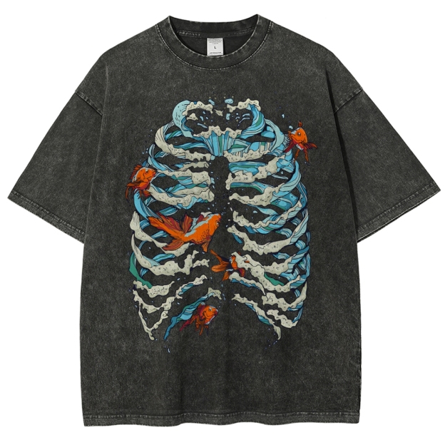 Fish & Wave Bone Art Vintage Cozy T Shirt