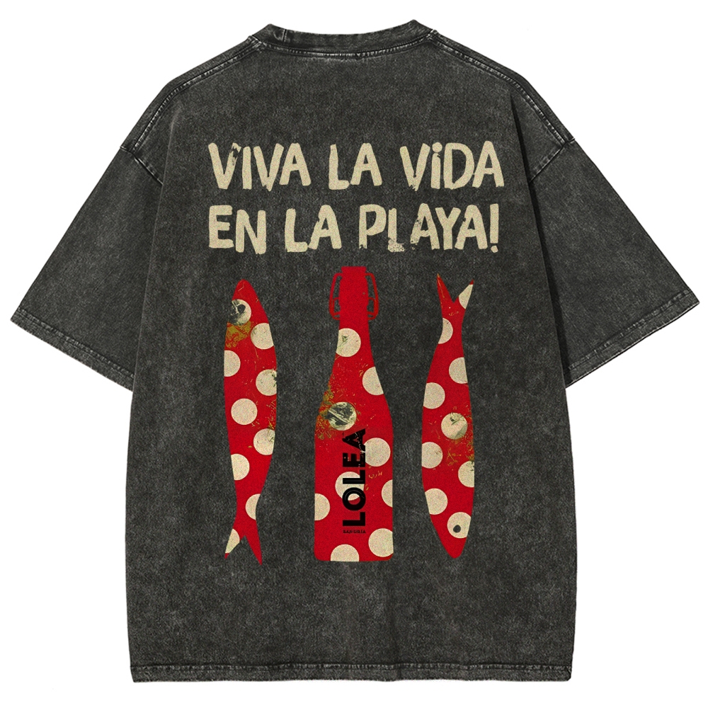 Polka Dot Fish Washed Vintage Short Sleeves T-Shirt