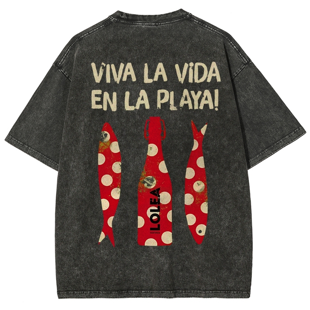 Polka Dot Fish Washed Vintage Short Sleeves T-Shirt
