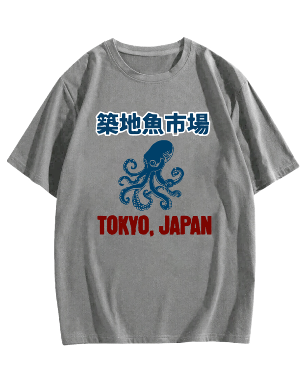 Tsukiji Fish Market Octopus Cotton casual T-shirt