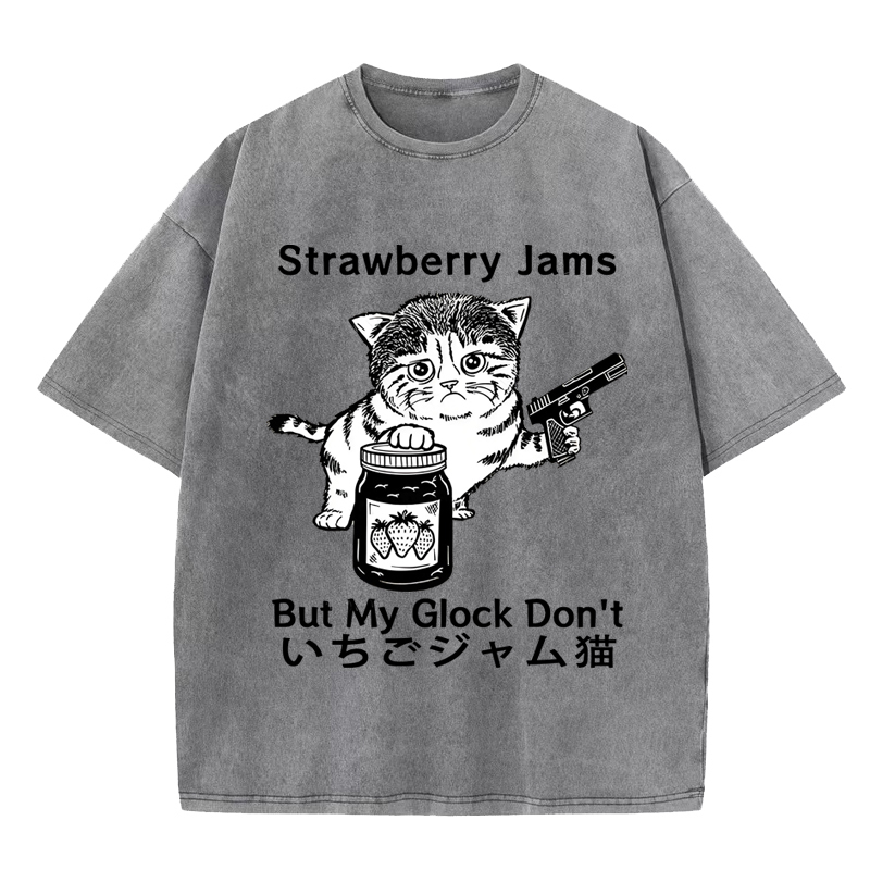 Strawberry Jam Cat Washed T-Shirt