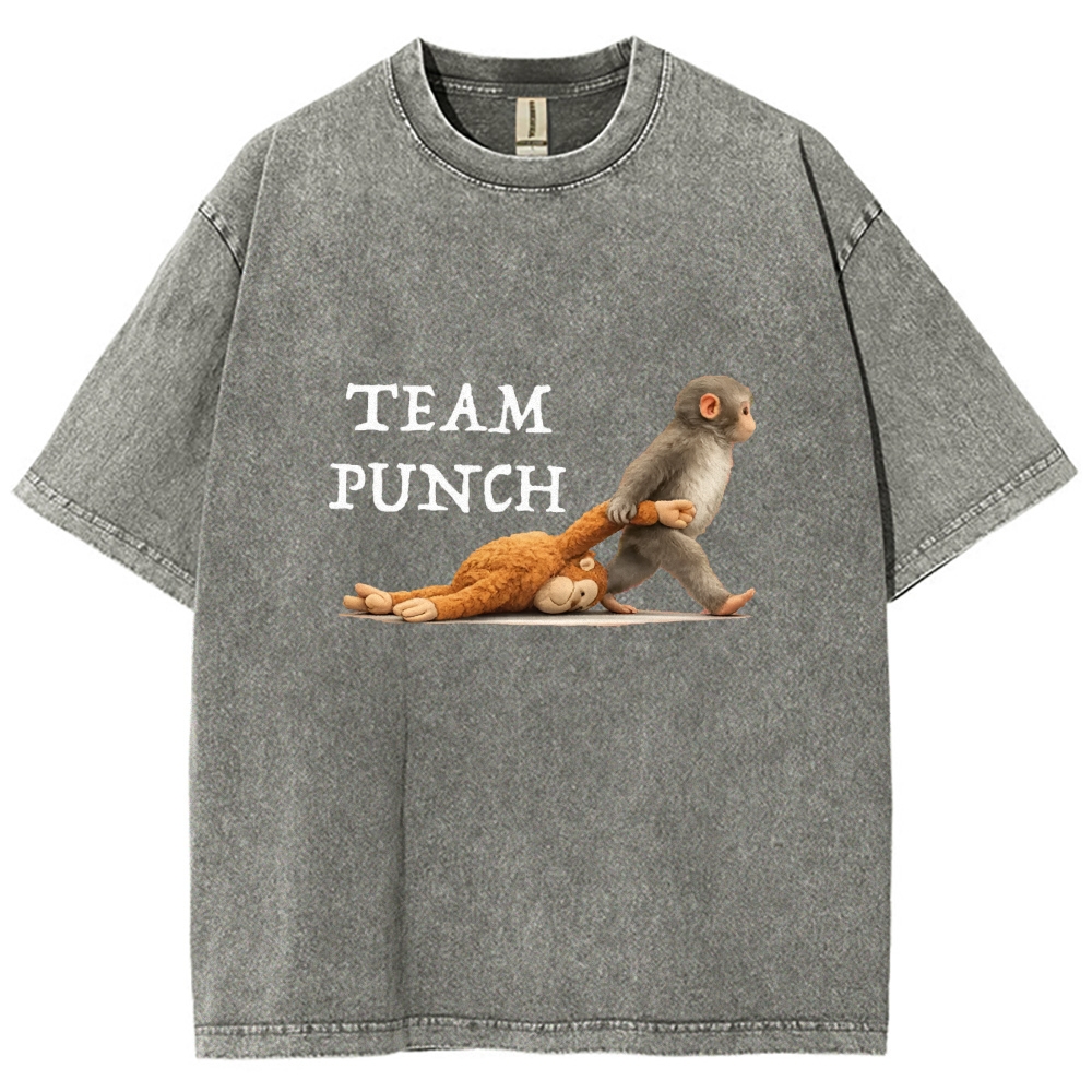 Unisex Team Punch Printed Washed Folded T-shirt