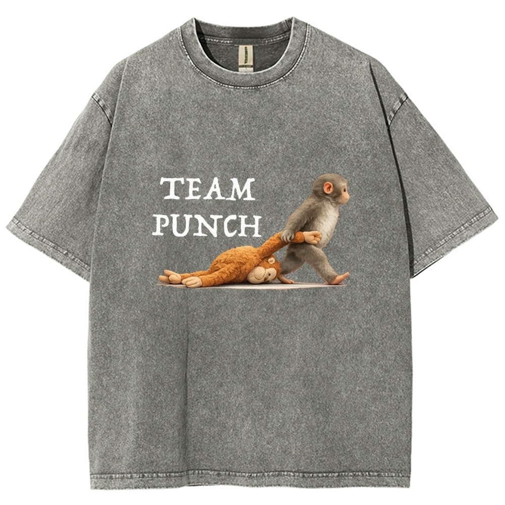 Unisex Team Punch Printed Washed Folded T-shirt