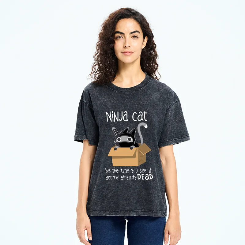 Ninja Cat Japanese Washed T-Shirt