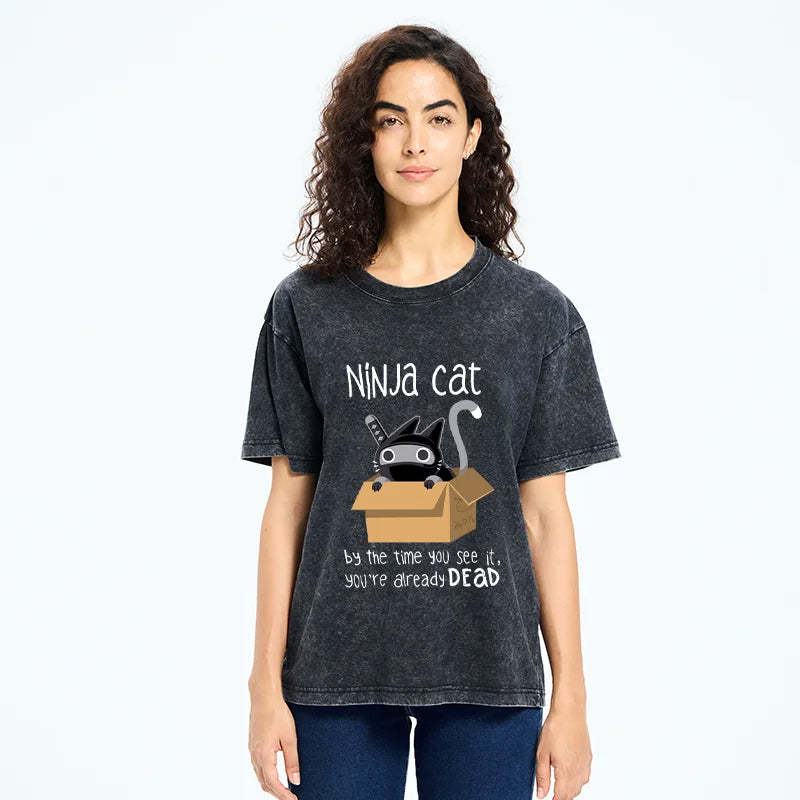 Ninja Cat Japanese Washed T-Shirt