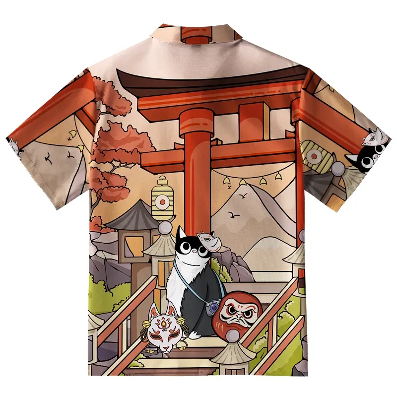 Mysterious Torii And Cat Button-up Shirt