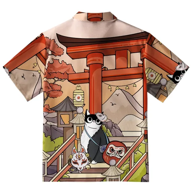 Mysterious Torii And Cat Button-up Shirt