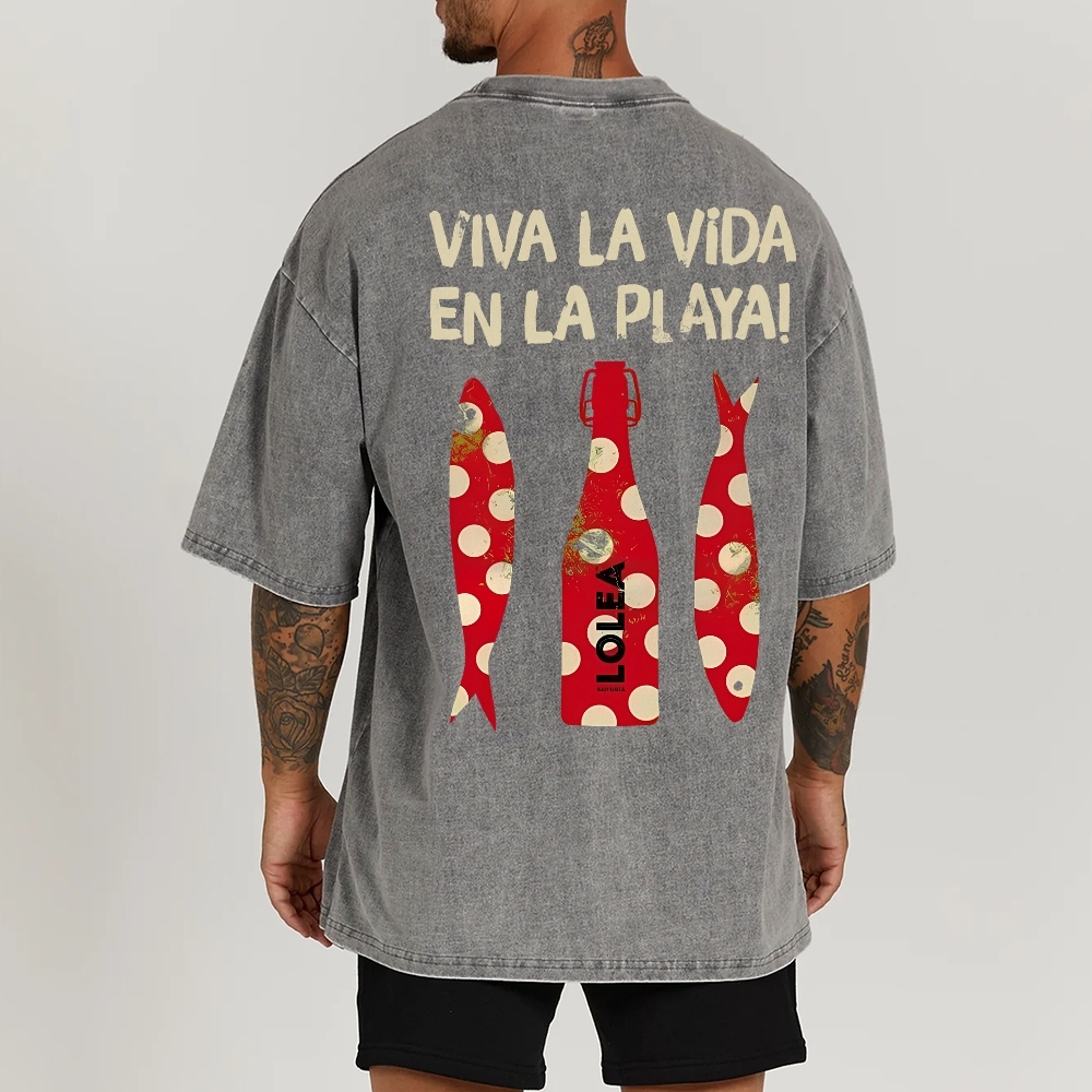 Polka Dot Fish Washed Vintage Short Sleeves T-Shirt