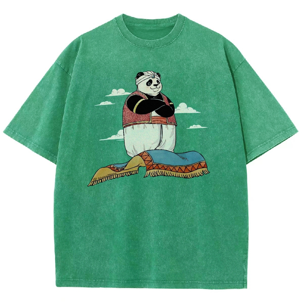 Arab Panda Pattern Washed Vintage Short Sleeves T-Shirt