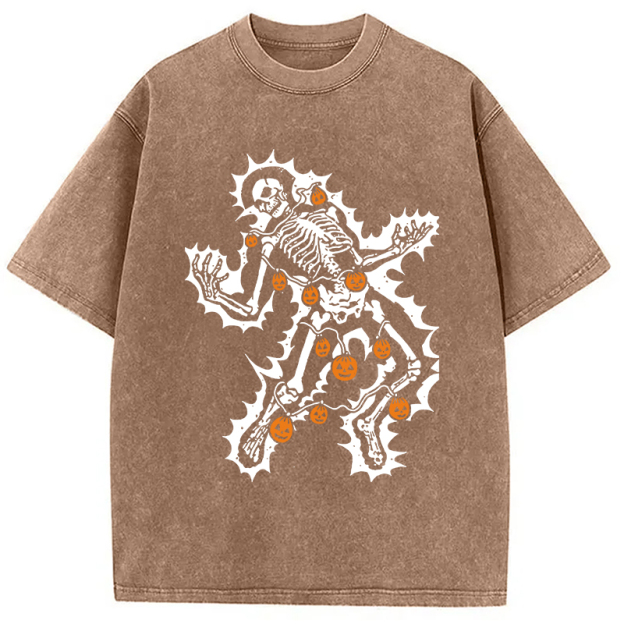 Electrocuted Skeleton Halloween Washed T-Shirt