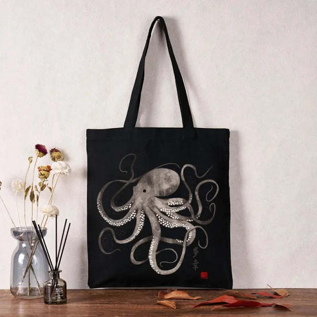  Octopus Japanese Calligraphy Tote Bag