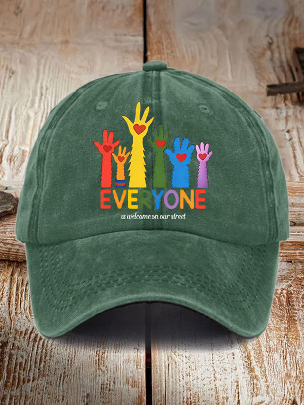 Unisex Retro Everyone Is Welcome On Our Street LGBTQ Print Hats