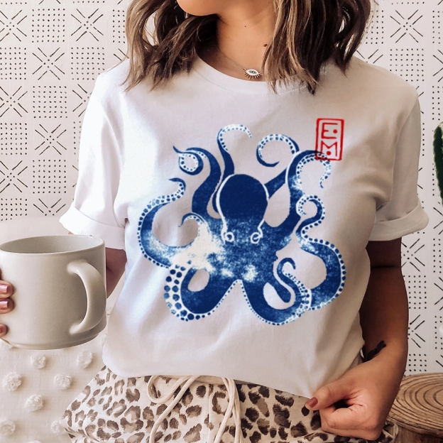 Vintage Japanese Octopus Washed Cotton T-Shirt