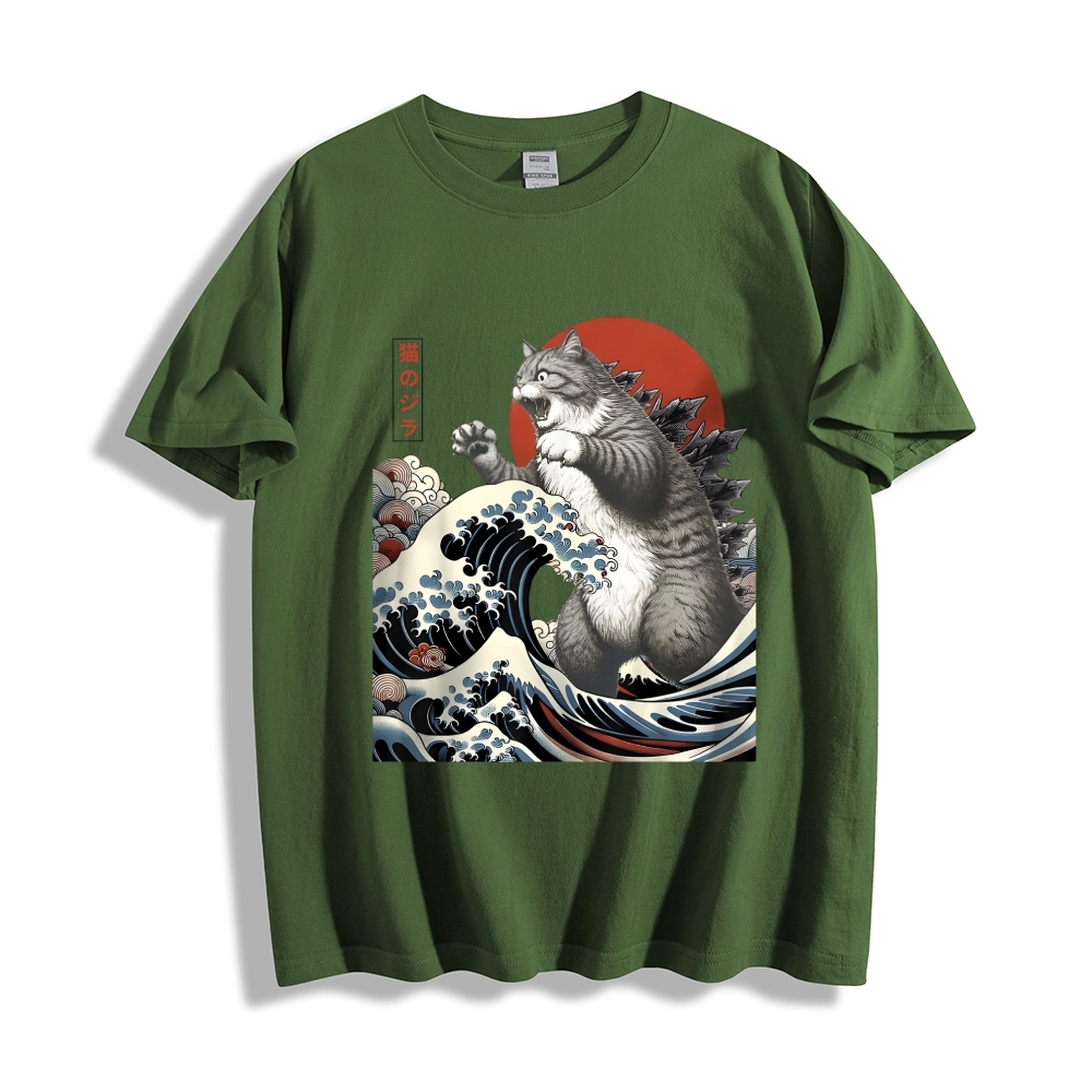 Cat Godzilla Ukiyoe Great Wave Japanese Style Classic Tee