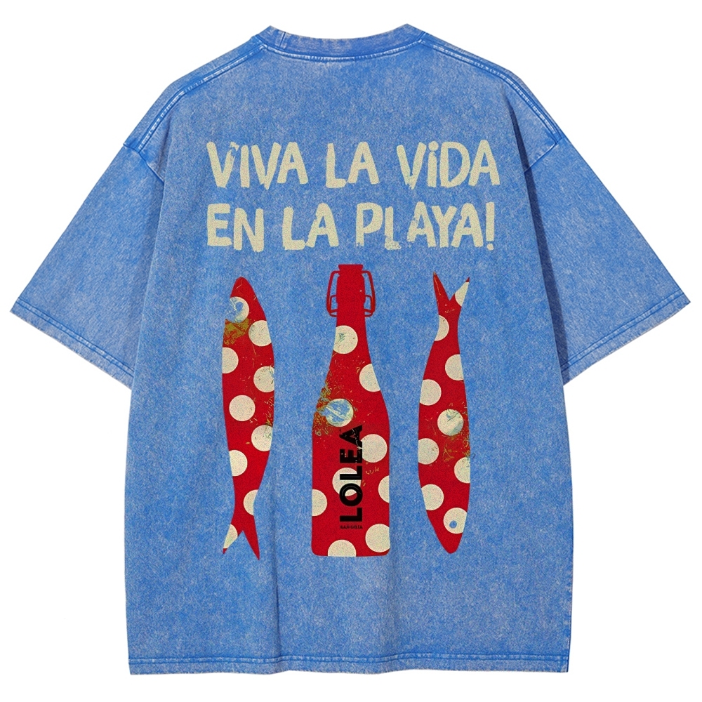 Polka Dot Fish Washed Vintage Short Sleeves T-Shirt