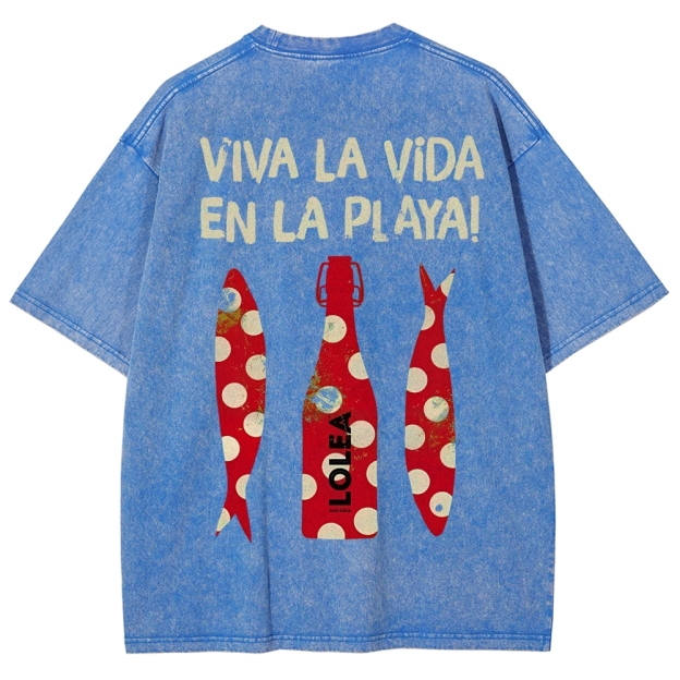Polka Dot Fish Washed Vintage Short Sleeves T-Shirt