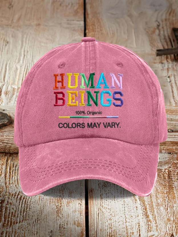 Retro Human Beings 100% Organic Colors May Vary Human Rights Equality Pride Print Baseball Cap