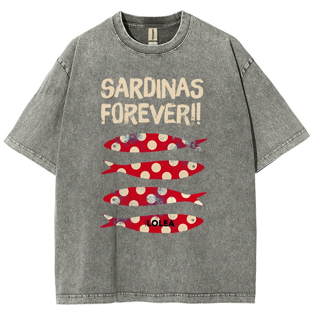 Polka Dot Fish Washed Vintage Short Sleeves T-Shirt