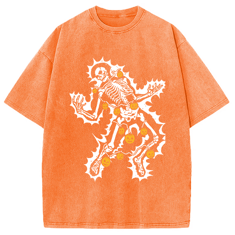 Electrocuted Skeleton Halloween Washed T-Shirt