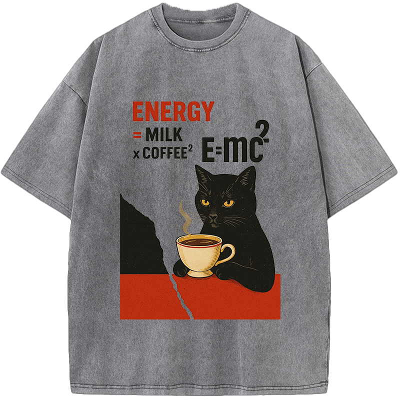 Unisex Cat Coffee Energy Formula Vintage Washed T-Shirt