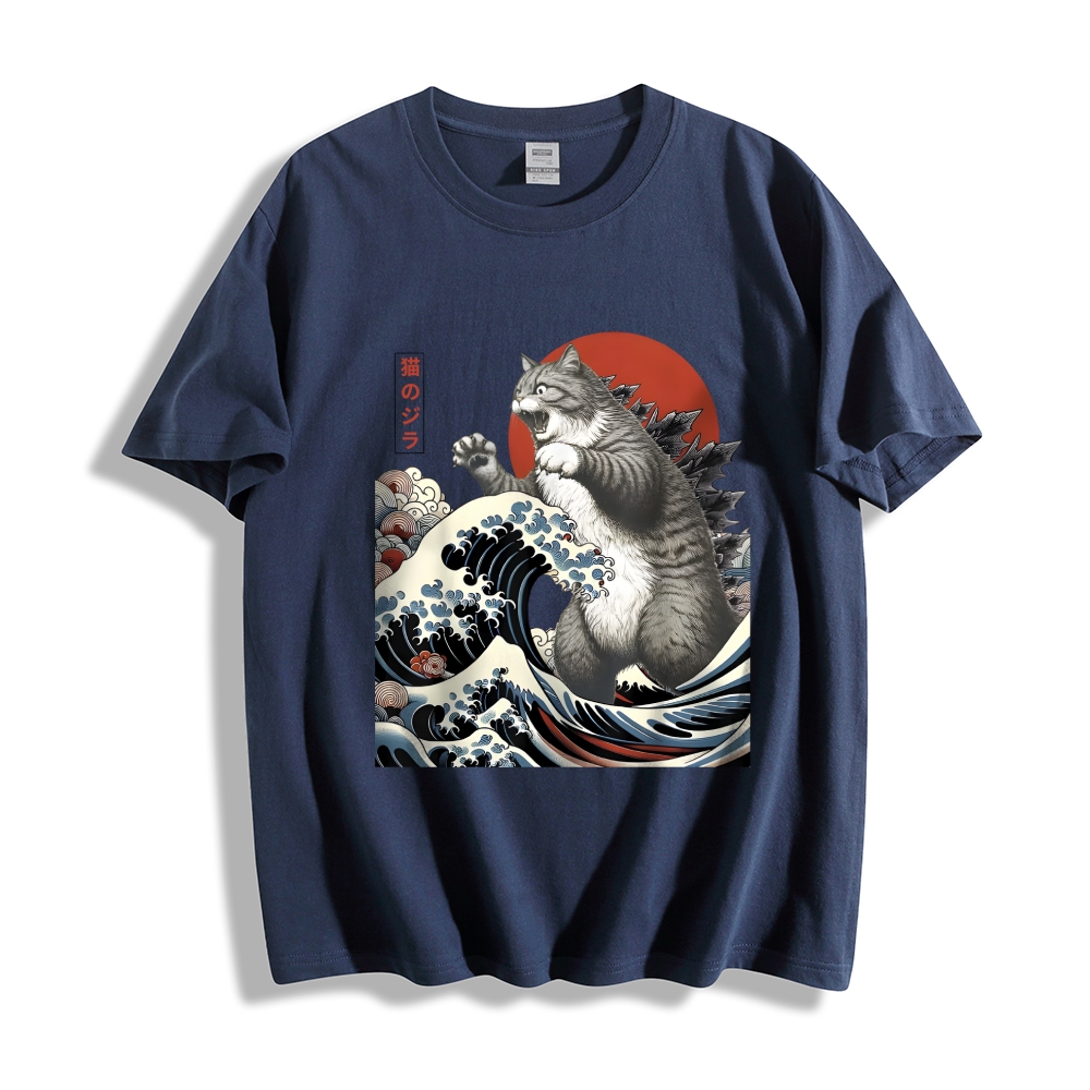 Cat Godzilla Ukiyoe Great Wave Japanese Style Classic Tee