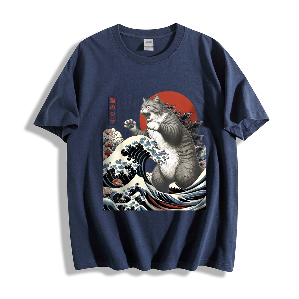 Cat Godzilla Ukiyoe Great Wave Japanese Style Classic Tee