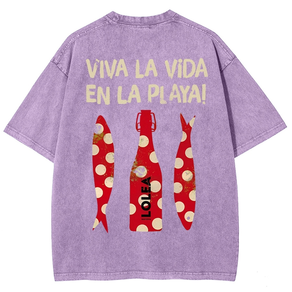 Polka Dot Fish Washed Vintage Short Sleeves T-Shirt