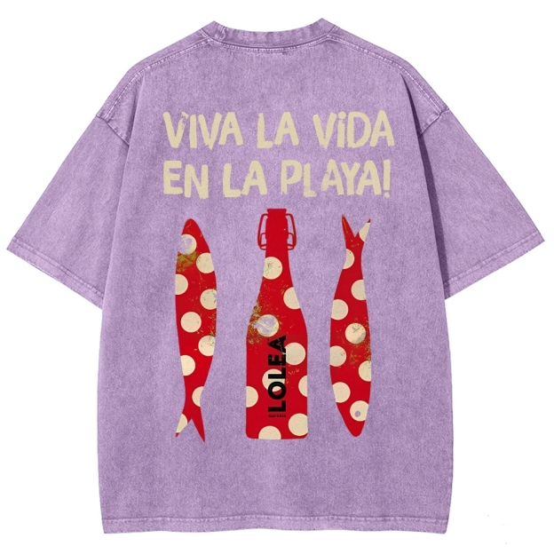 Polka Dot Fish Washed Vintage Short Sleeves T-Shirt