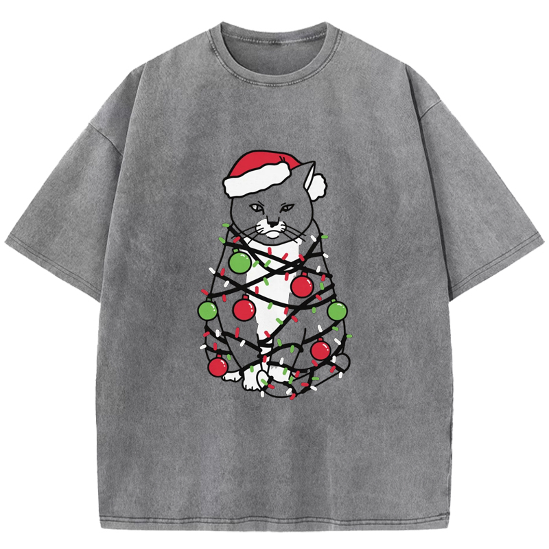 Meowy Christmas Washed T-Shirt
