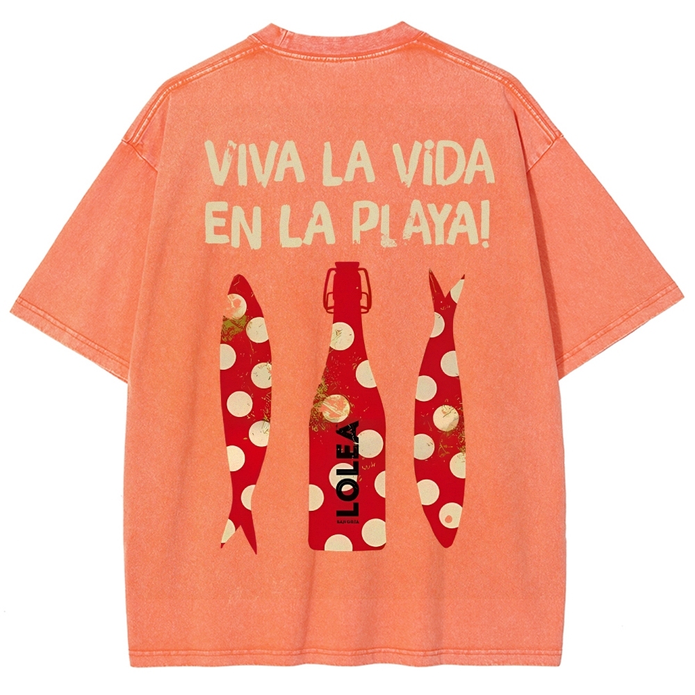Polka Dot Fish Washed Vintage Short Sleeves T-Shirt
